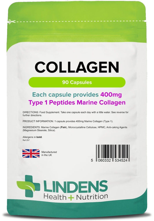 Collagen Marine Type 1 400Mg 90 Capsules Skin anti Ageing Joints Lindens