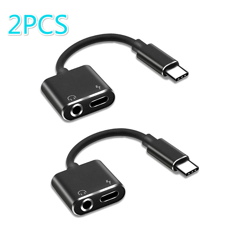 2PCS 2 In 1 Usb Typec Adapter Earphone Charging Splitter To 3.5mm Headphone Jack Audio Aux for Xiaomi Huawei Oneplus Phone Cable