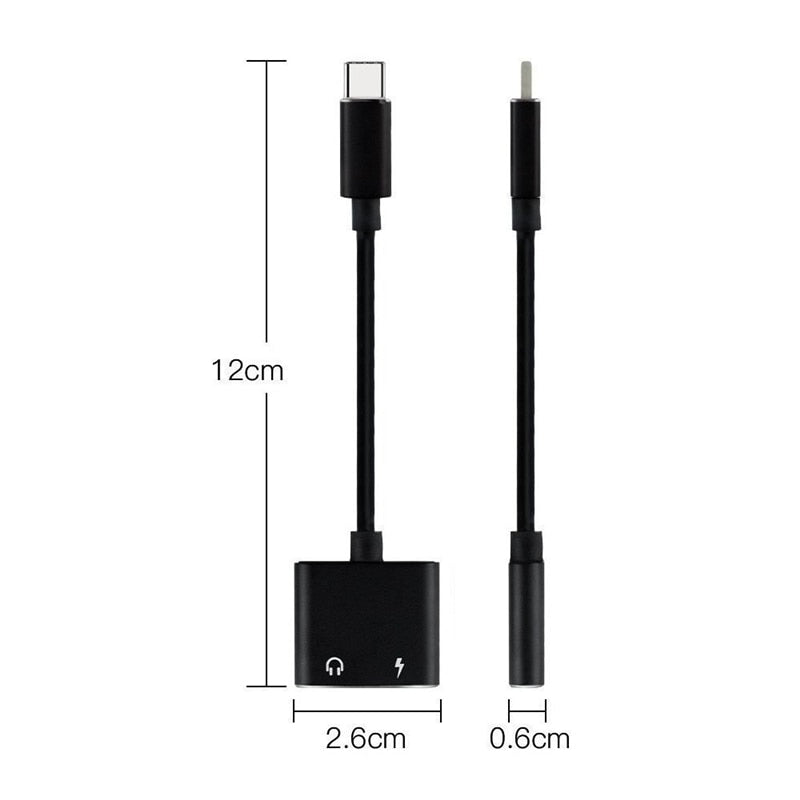 2PCS 2 In 1 Usb Typec Adapter Earphone Charging Splitter To 3.5mm Headphone Jack Audio Aux for Xiaomi Huawei Oneplus Phone Cable