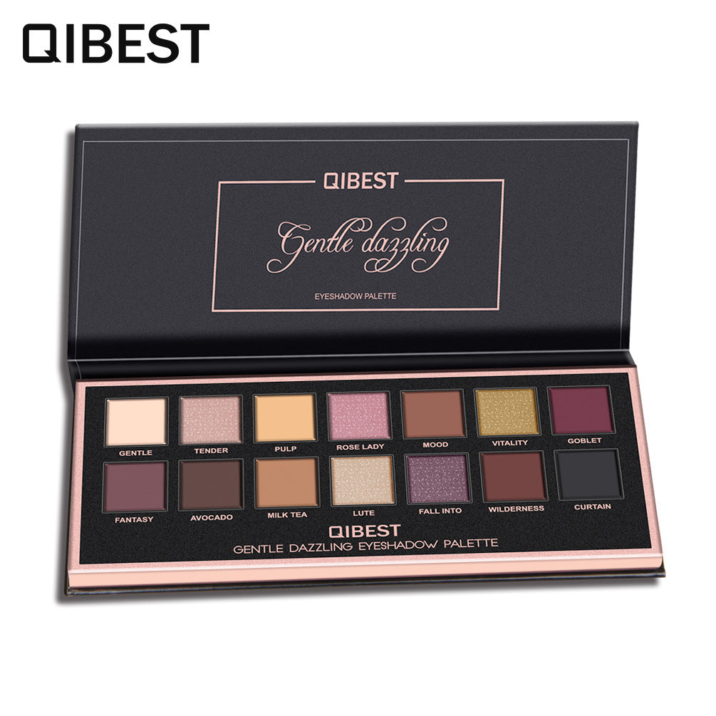 QIBEST 14 Color Eyeshadow Palette Pearlescent Matte Eyeshadow Low-Key Luxury Velvet Glossy Eyeshadow