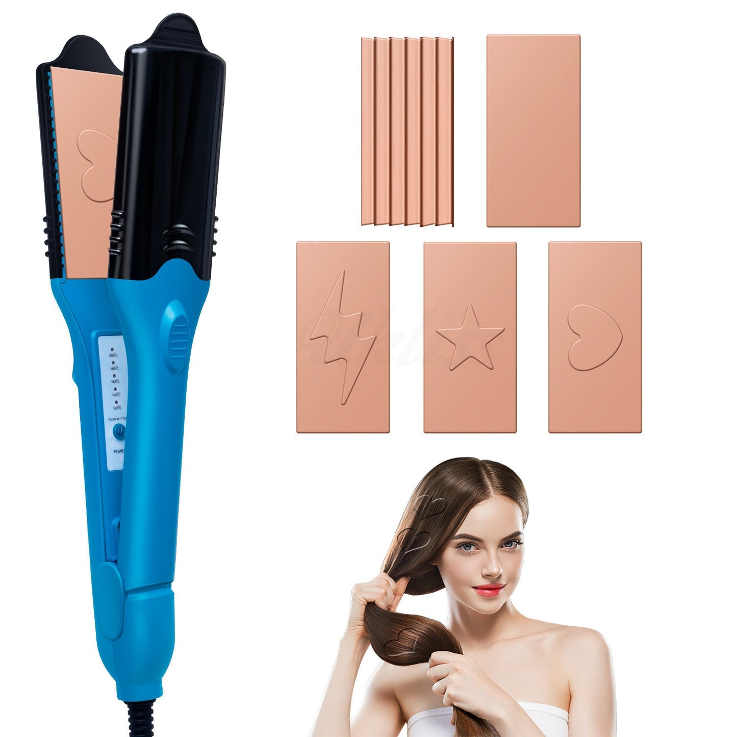 3D hair imprinting  3D Hair Press Iron Hair Straightener Electric Straightening Curling Imprinting 3D Hair Crimper