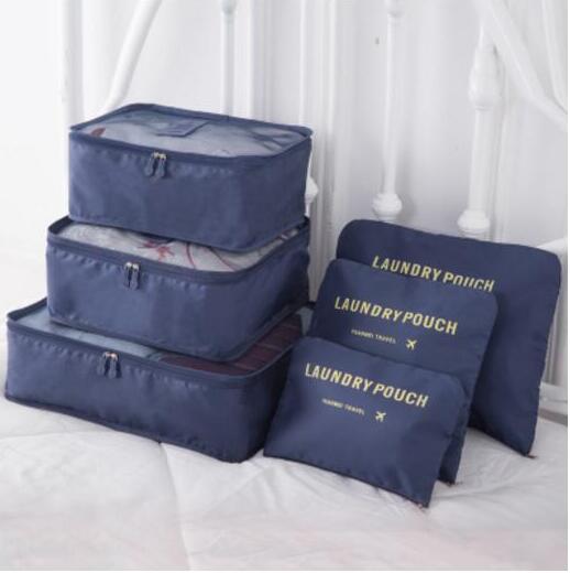 6pcs/set Men and Women Luggage Travel Bags Packing Cubes Organizer Fashion Double Zipper Waterproof Polyester Bag