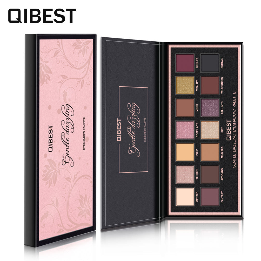 QIBEST 14 Color Eyeshadow Palette Pearlescent Matte Eyeshadow Low-Key Luxury Velvet Glossy Eyeshadow