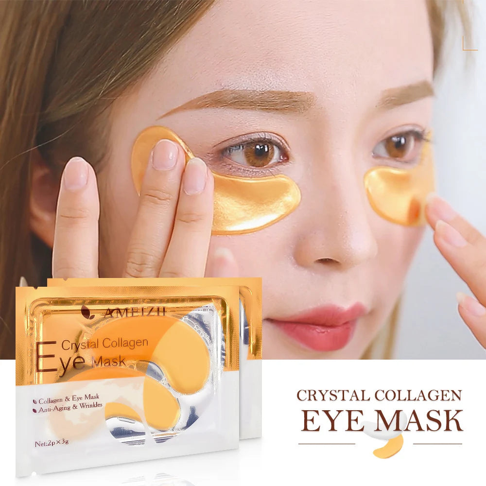 2Pcs=1Pair 24K Gold Crystal Collagen Eye Mask Eye Patches For Eye Care Dark Circles Remove Anti-Aging Wrinkle Skin Care TSLM2