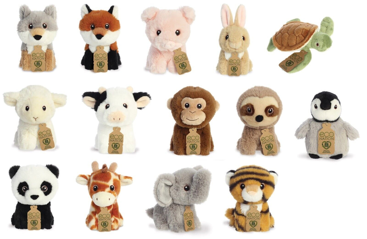 NEW AURORA PLUSH ASSORTED MINI ECO NATION CUDDLY SOFT TOY TEDDY - CHOOSE DESIGN