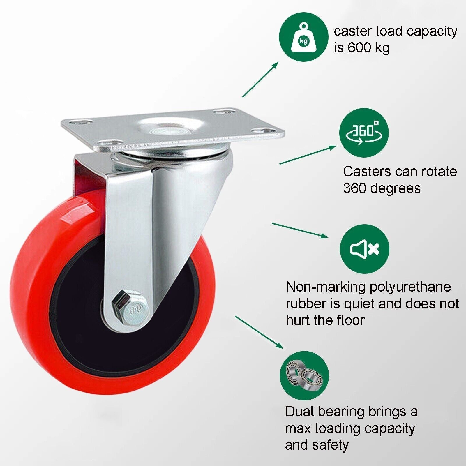 4X Double Bearing 100Mm 700KG Rubber Swivel Castor Wheels Trolley Caster UK